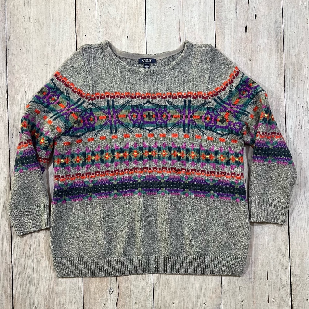 Chaps Women’s Fair Isle Gray Sweater Size 2X